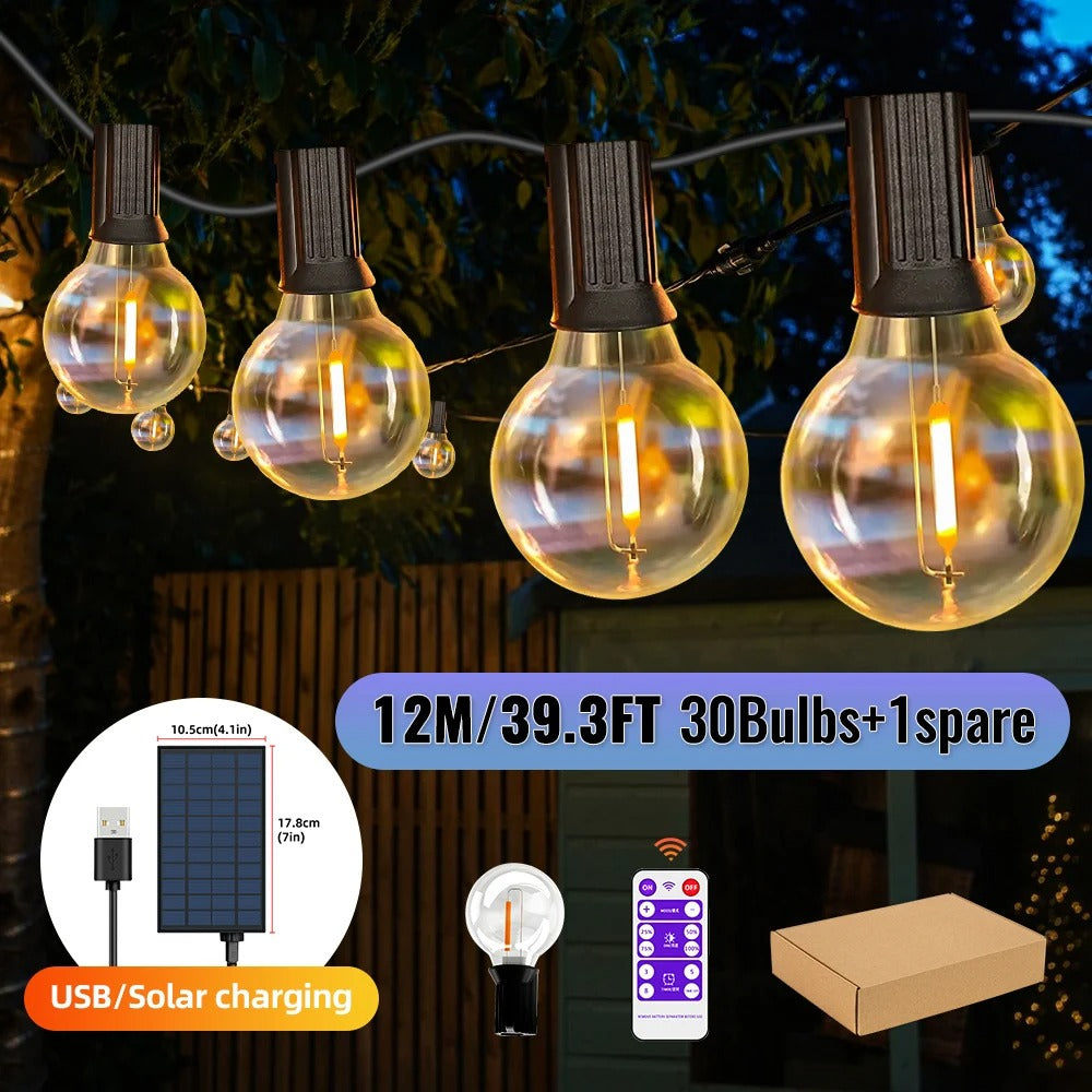 Brightech - Waterproof Solar String Lights with Shatterproof G40 Bulbs Outdoor