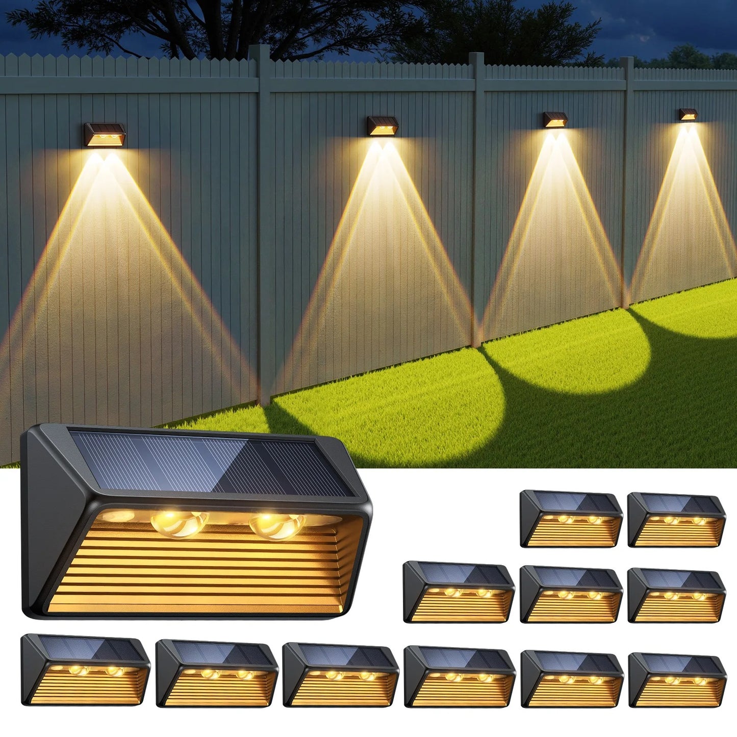 AuraDeck - Solar Fence Lights Convex Lensed LED Outdoor Lighting