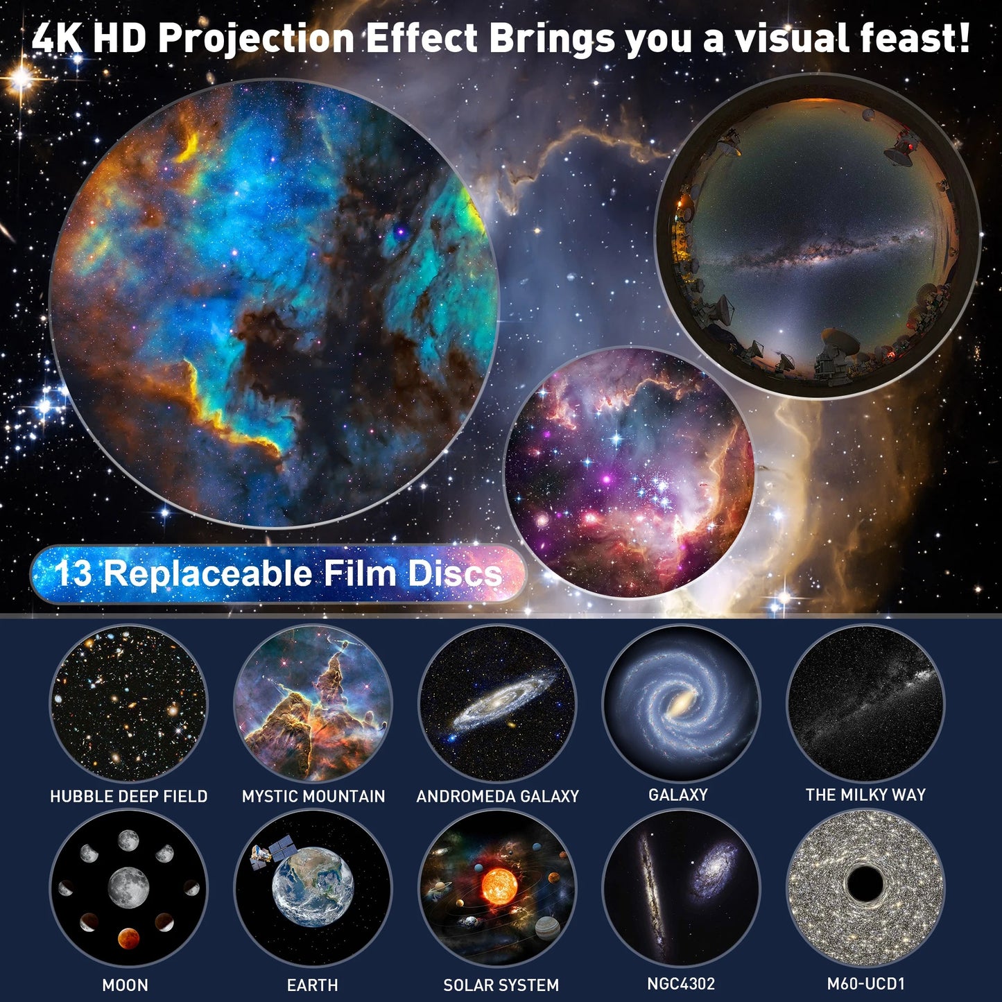 13-in-1 Galaxy Projector - Ultra HD Planetarium Star Projector, Realistic Sky Night Light for Bedroom Ceiling