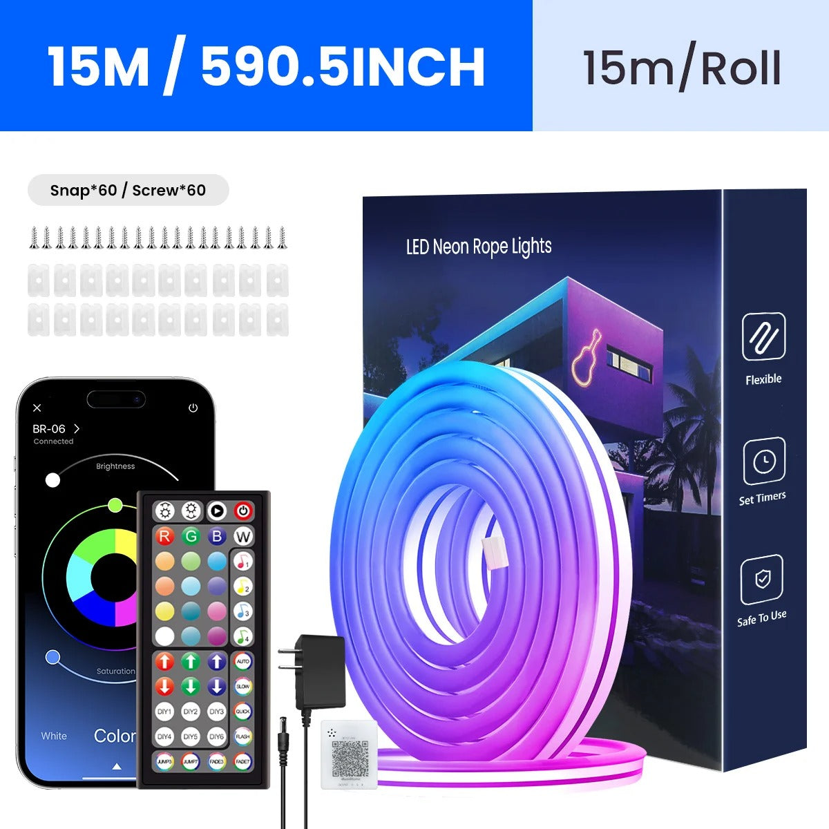 Smart RGB Neon LED Rope Lights - Flexible Strip with APP & Remote Control for Ambiance Lighting