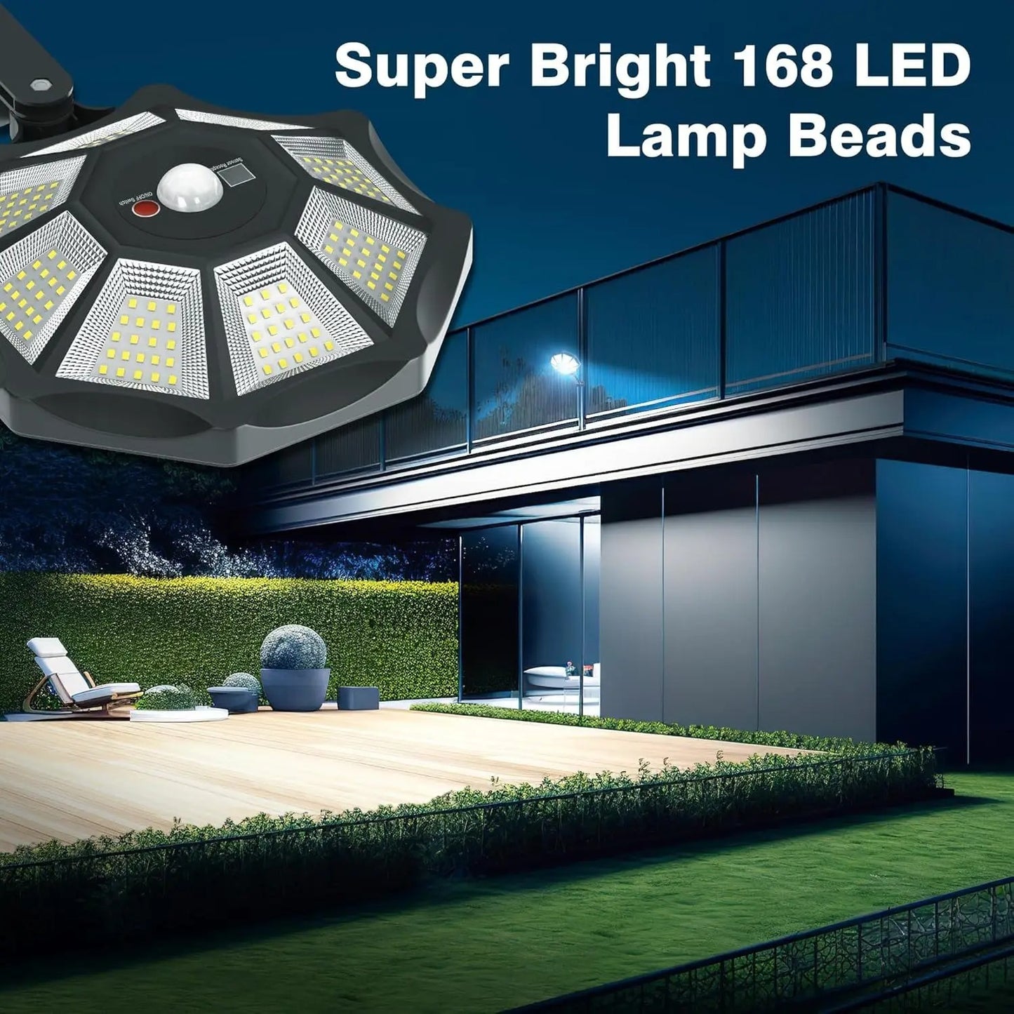 168-LED 6500K Solar Flood Lights With Motion Sensor Outdoor Waterproof
