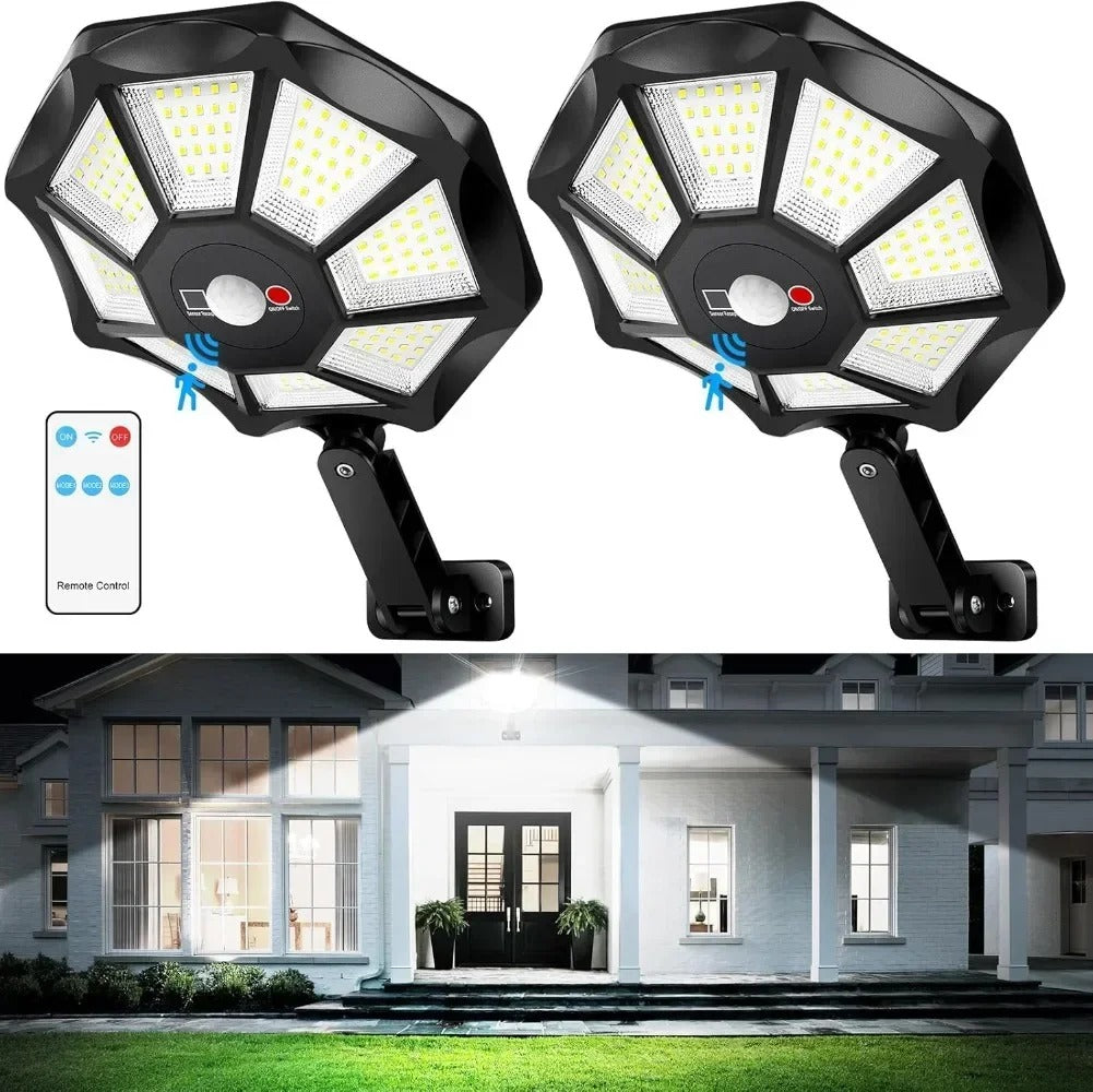 168-LED 6500K Solar Flood Lights With Motion Sensor Outdoor Waterproof