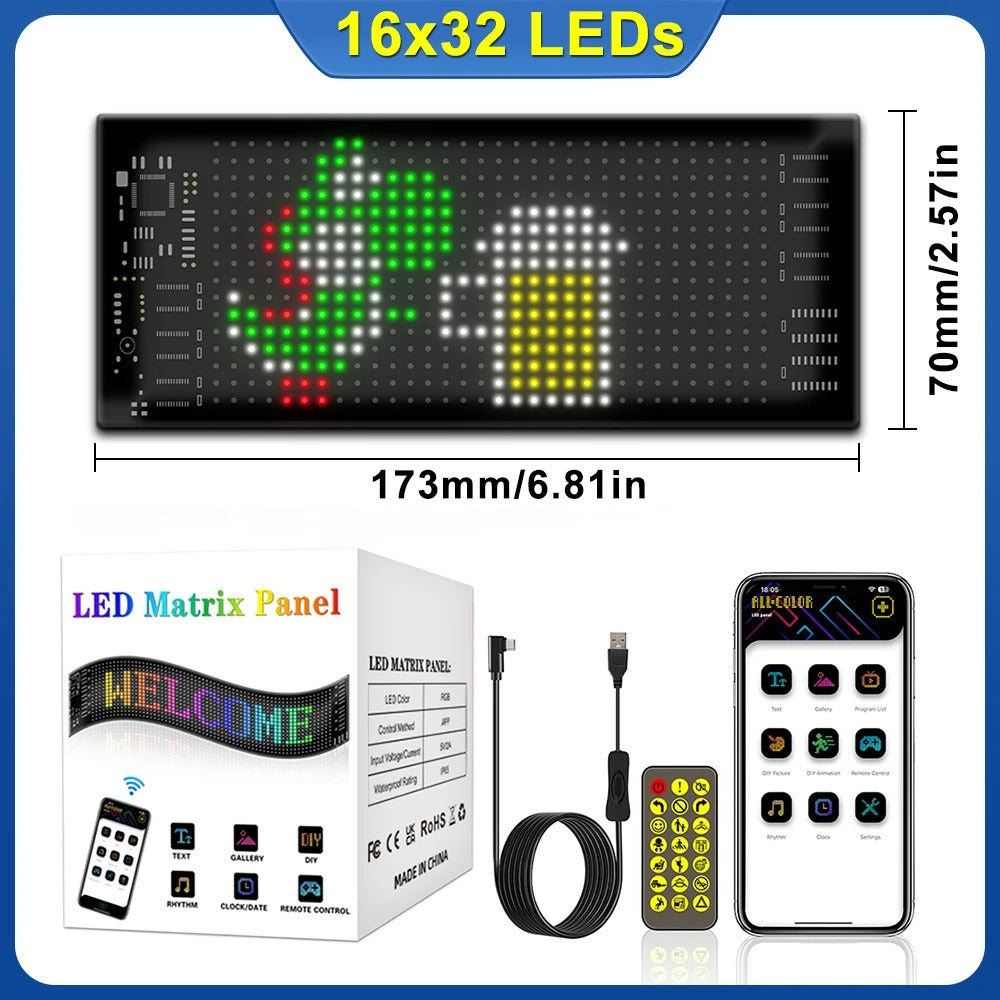 Customizable Car LED Sign - Flexible RGB Display with Bluetooth App Control, DIY Programmable Message Screen