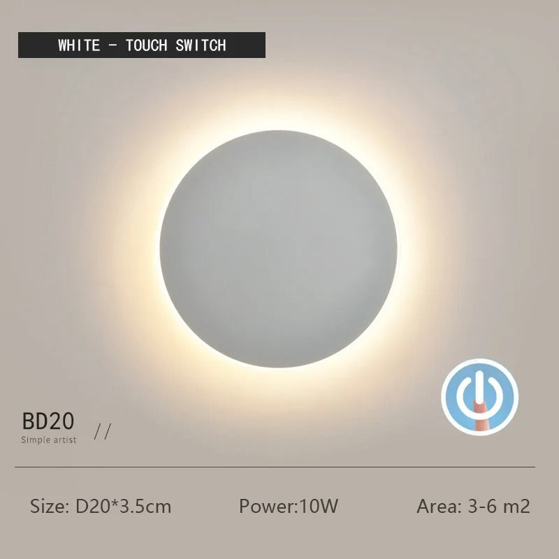 ZenithGlow Round LED Wall Lamp with Touch Sensor and Dimmable Light