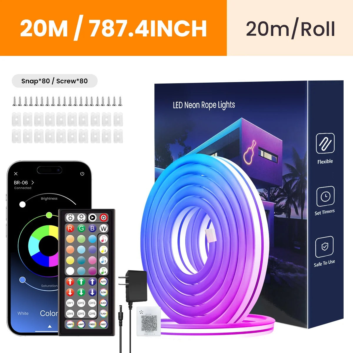 Smart RGB Neon LED Rope Lights - Flexible Strip with APP & Remote Control for Ambiance Lighting
