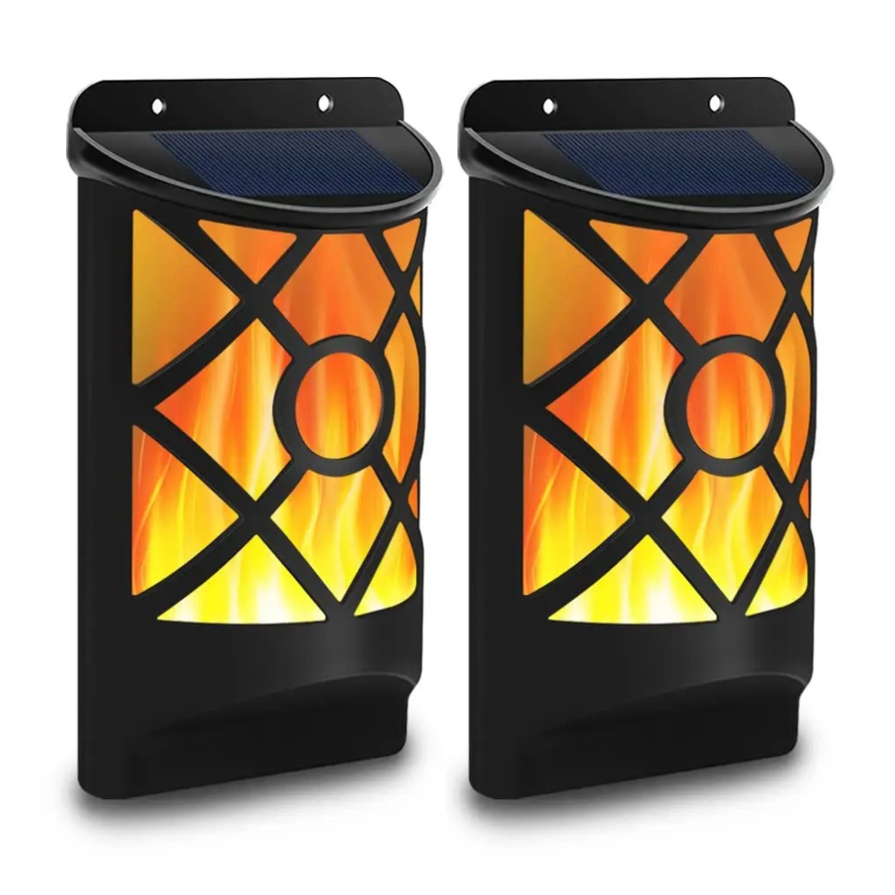 96-LED Solar Flame Wall Lights Outdoor Waterproof IP65 - Flickering Torch Effect for Garden Patio, Fence, Deck