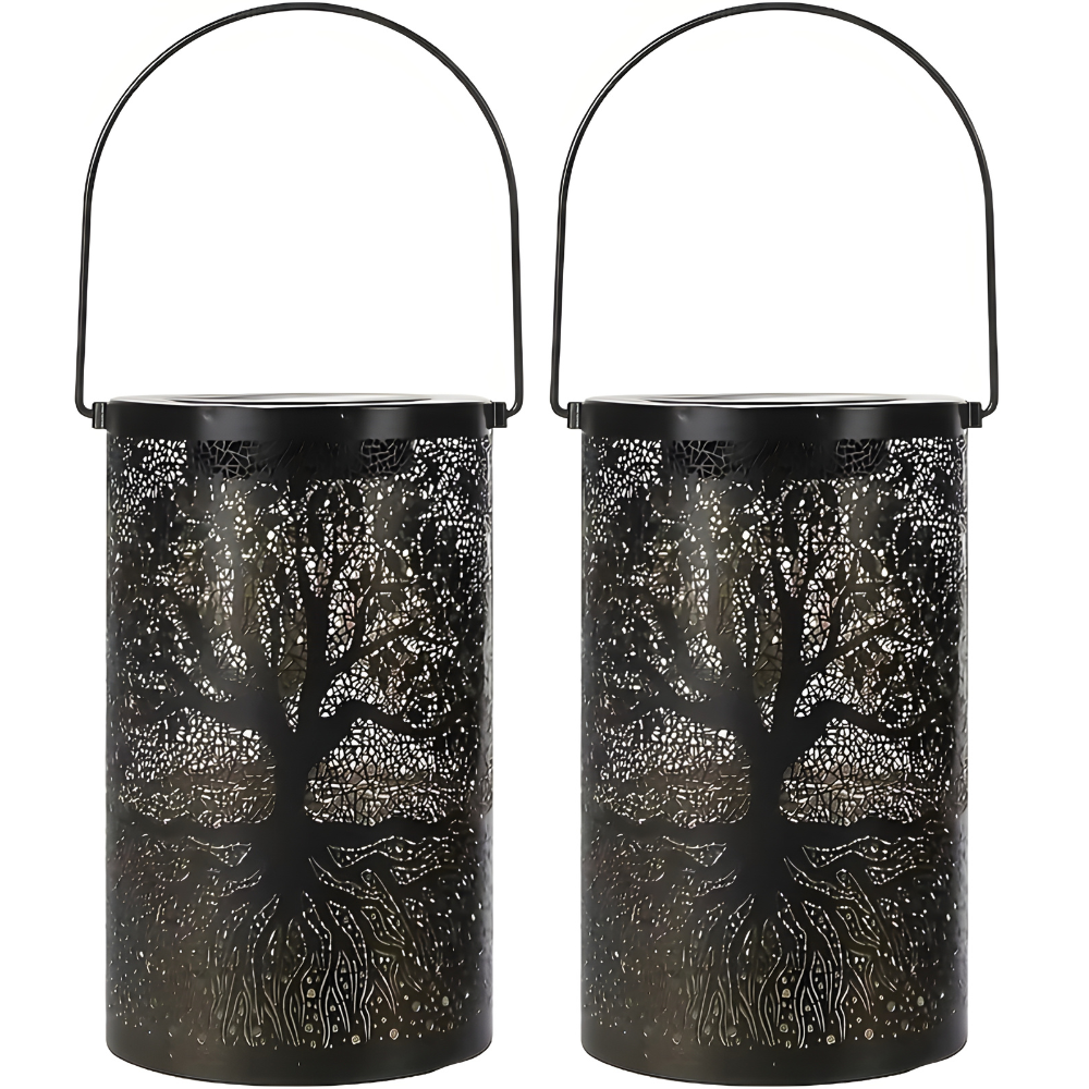 Metal Hanging Solar Lantern Outdoor Decor | Tree of Life Shadow Light | Waterproof LED Garden Patio Lamp