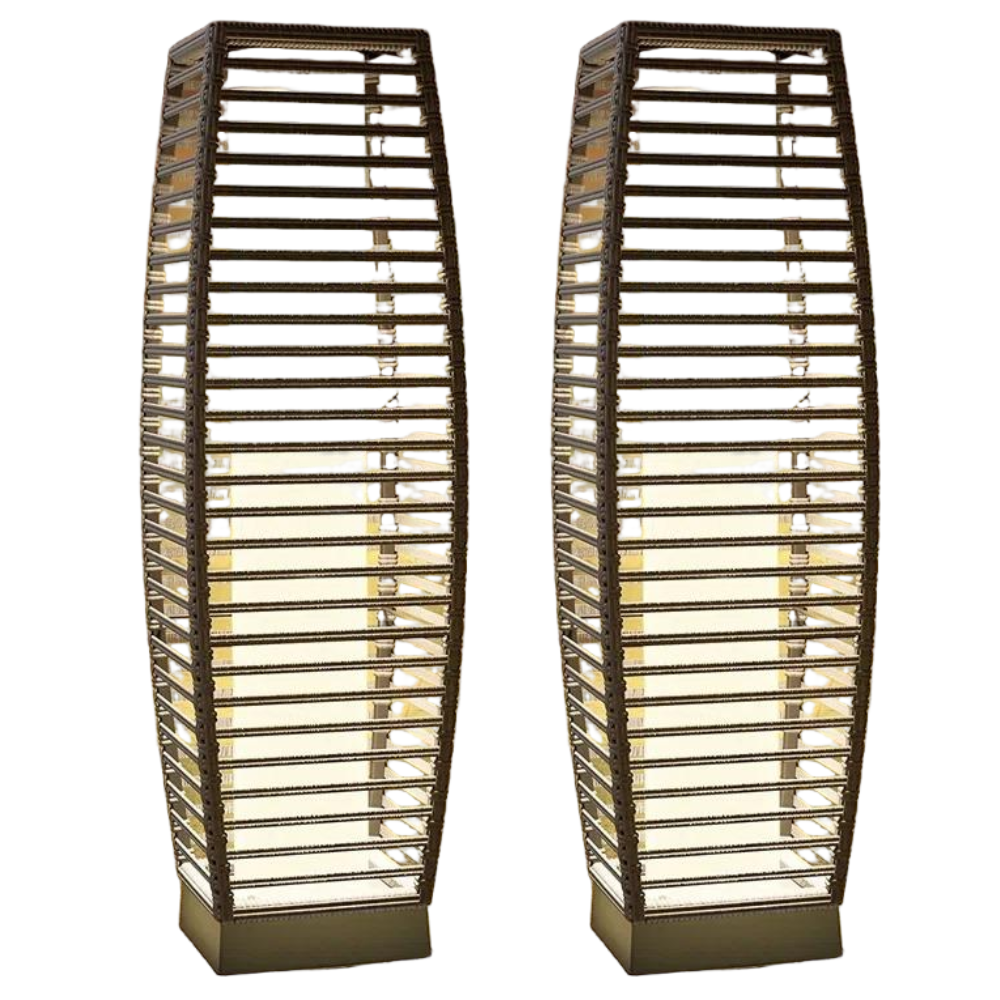 Modern Outdoor Solar Floor Lamp - Rattan Style Waterproof LED Light