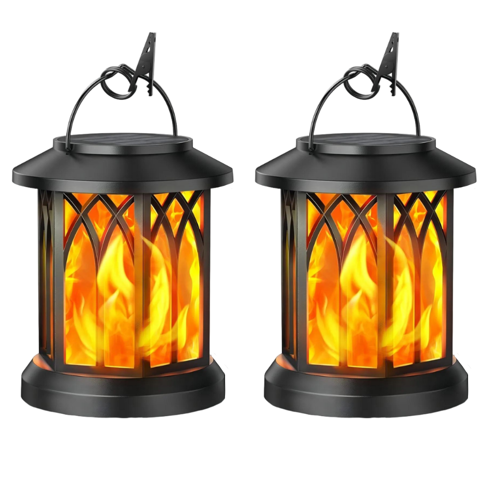 Outdoor Solar Lanterns Flickering Flame - Waterproof LED Hanging Garden Lights