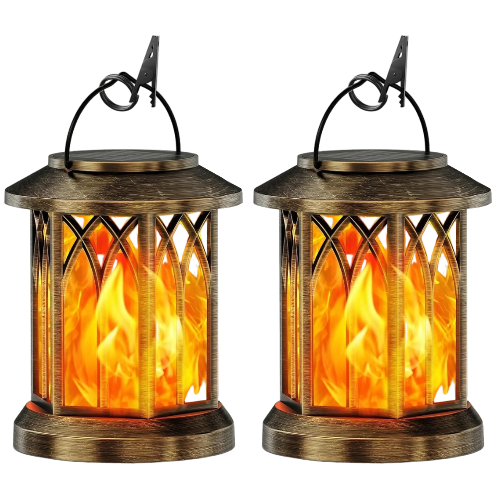 Outdoor Solar Lanterns Flickering Flame - Waterproof LED Hanging Garden Lights