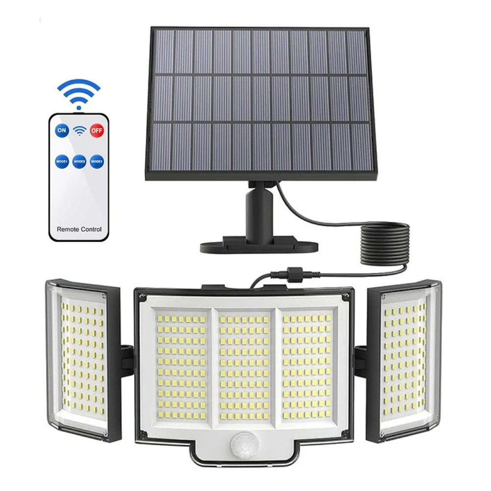 Bright 3-Head LED Solar Motion Sensor Security Lights With Remote Control