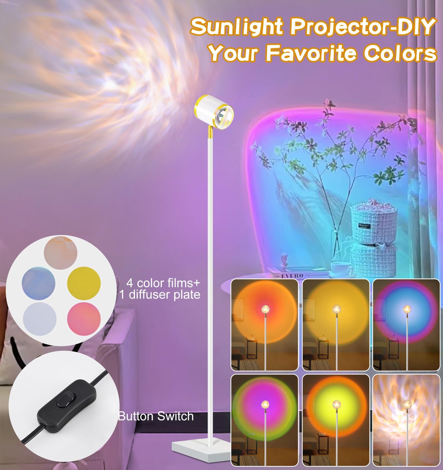 360° Sunset Lamp Projector with 3D Ocean Wave