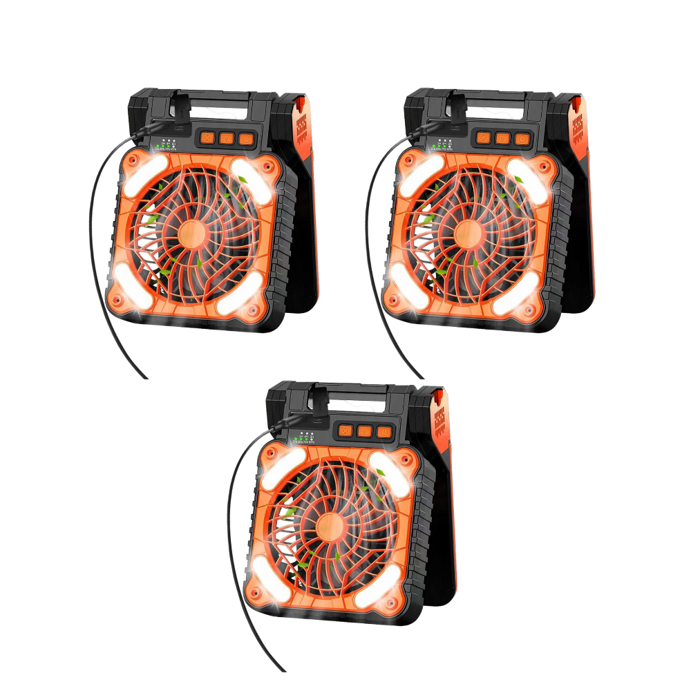 Multifunctional Solar Fan, Portable Rechargeable Fan with LED Light & Power Bank USB-C Charging for Outdoor