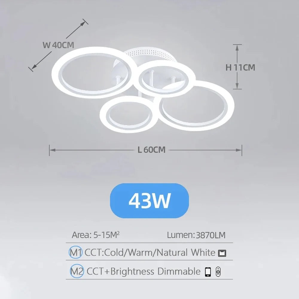 EleganceGlow Modern LED Ring Chandelier Ceiling Light Dimmable Gold Finish