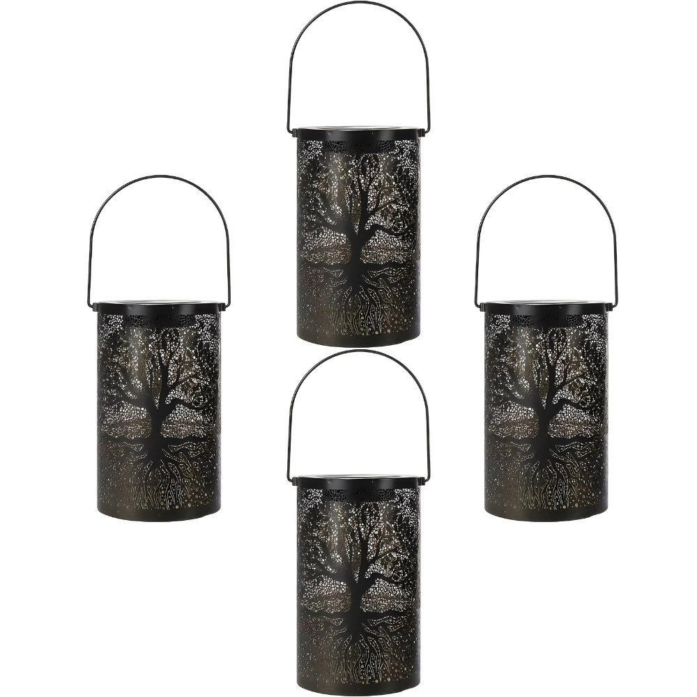 Metal Hanging Solar Lantern Outdoor Decor | Tree of Life Shadow Light | Waterproof LED Garden Patio Lamp