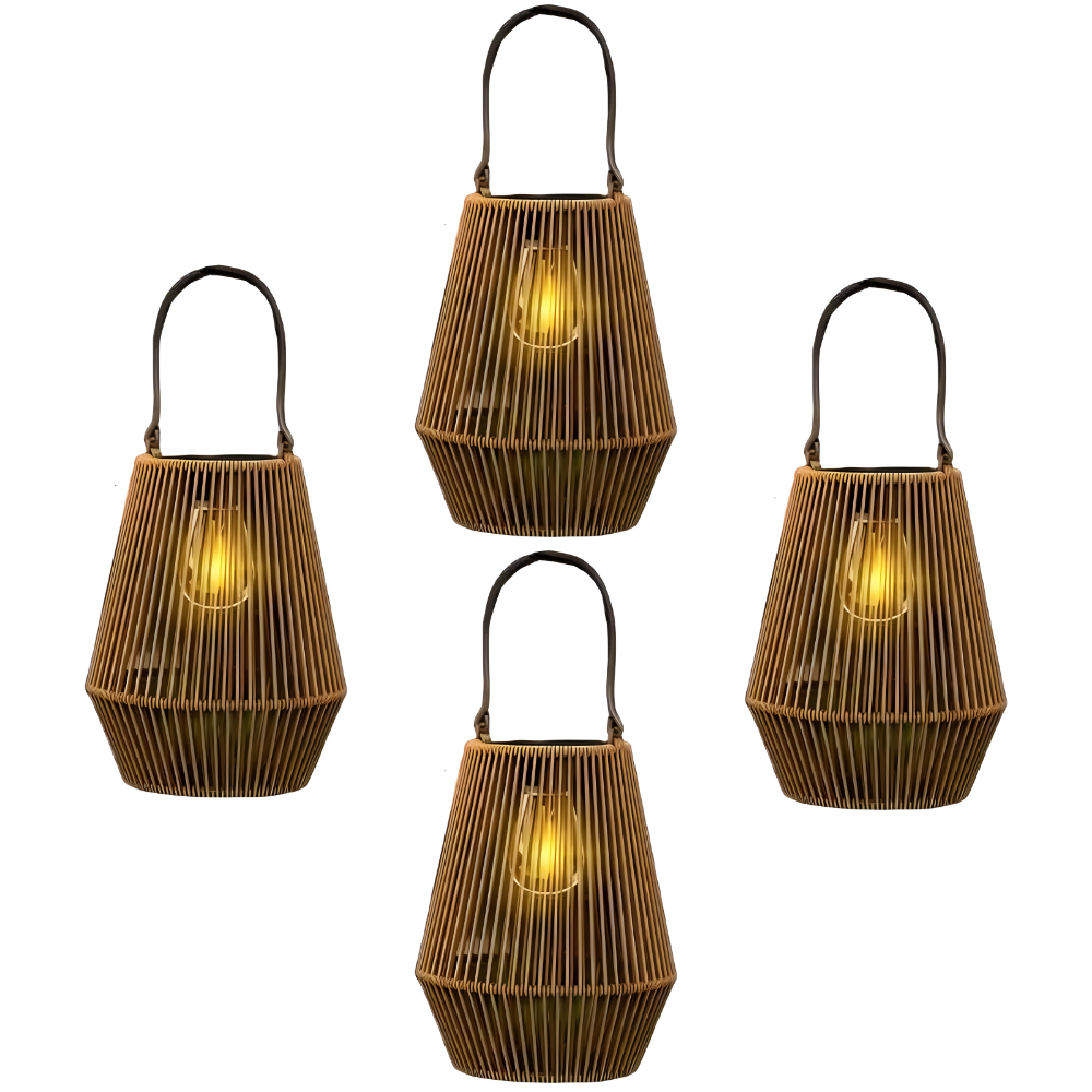 Decorative Outdoor Solar Lamps Portable | Woven Lantern Style LED Light for Table & Hanging