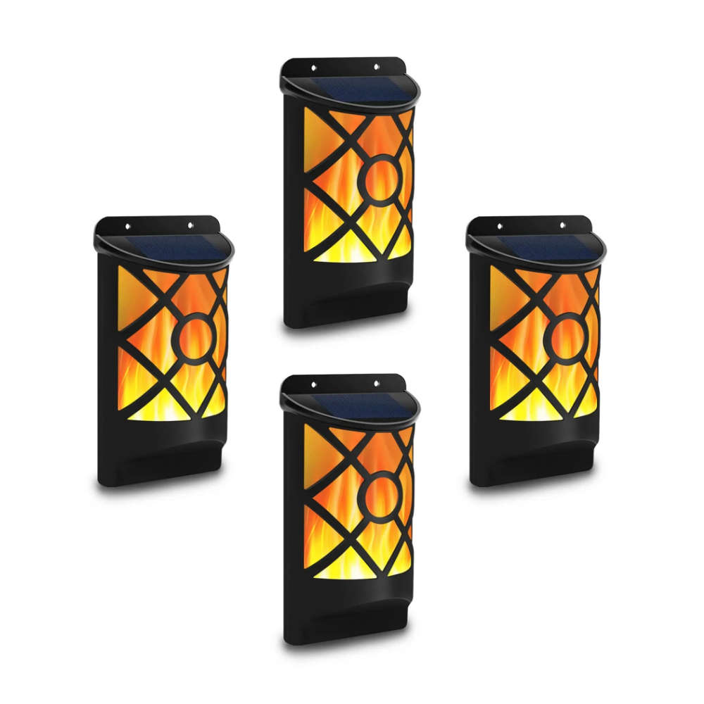 96-LED Solar Flame Wall Lights Outdoor Waterproof IP65 - Flickering Torch Effect for Garden Patio, Fence, Deck