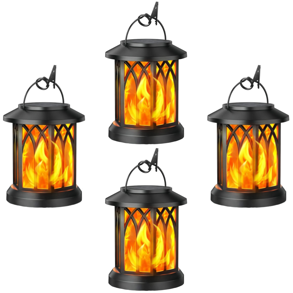 Outdoor Solar Lanterns Flickering Flame - Waterproof LED Hanging Garden Lights