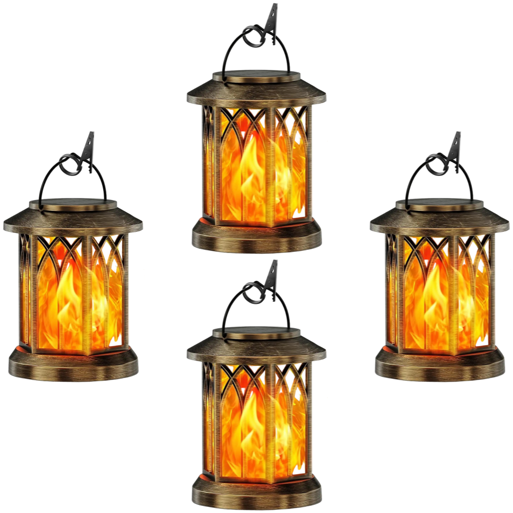 Outdoor Solar Lanterns Flickering Flame - Waterproof LED Hanging Garden Lights
