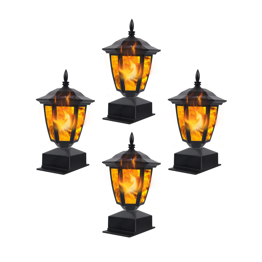 EnchantGlow 12-LED Solar Flame Post Light - Flickering Lamp Outdoor Waterproof