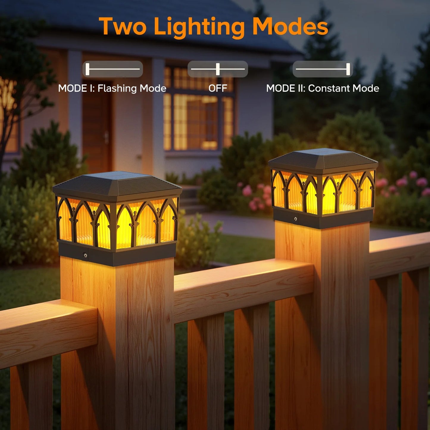 4x4 Solar Flame Post Cap Lights - Waterproof Outdoor Flickering LED Fence Deck Lamp