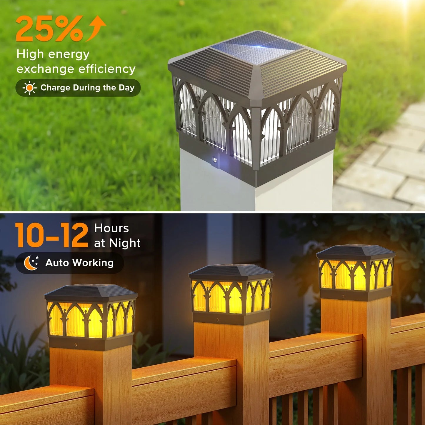 4x4 Solar Flame Post Cap Lights - Waterproof Outdoor Flickering LED Fence Deck Lamp
