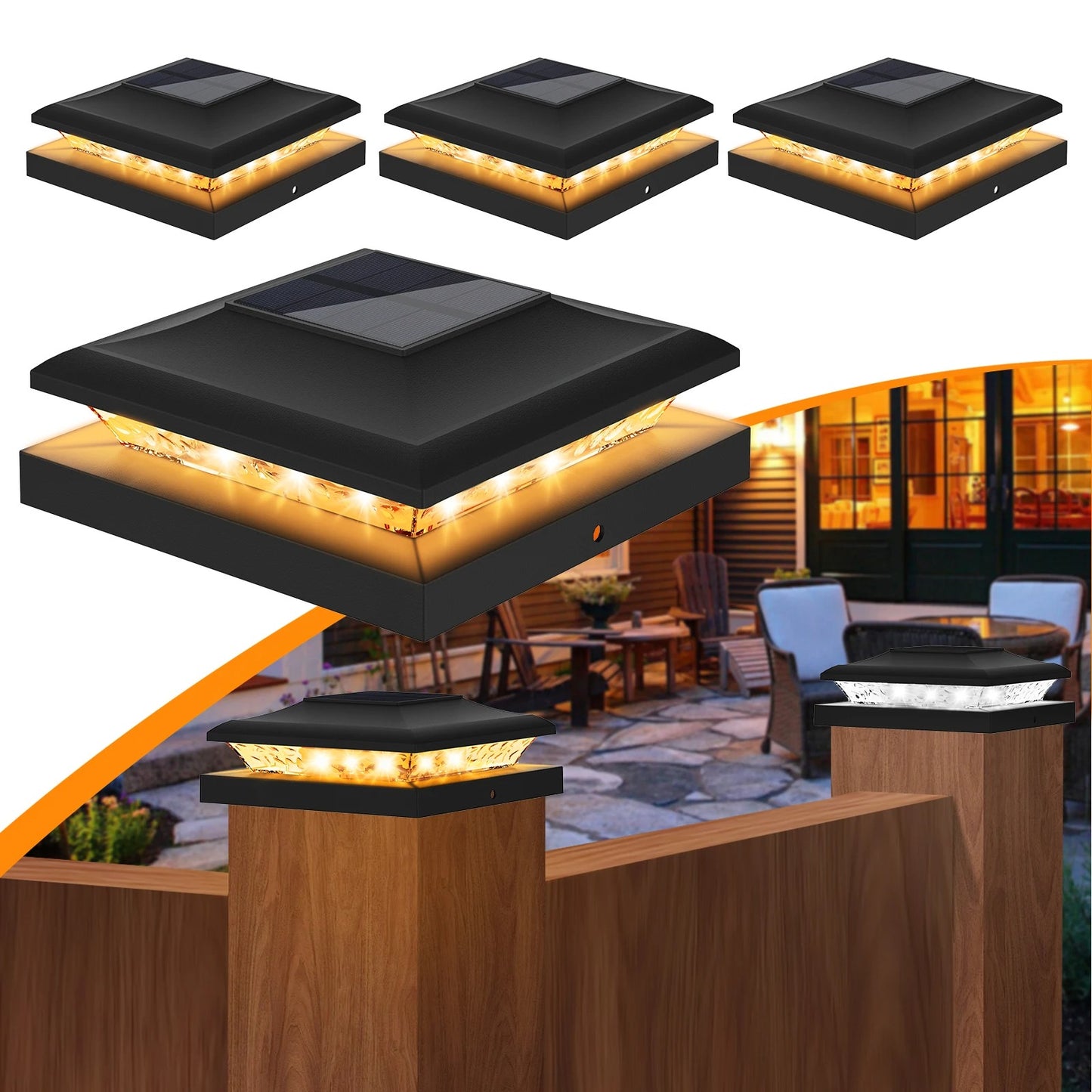 5x5 Solar Post Cap Lights, 24-LED Outdoor Waterproof Fence Post Top Lamp for Deck, Garden, Patio