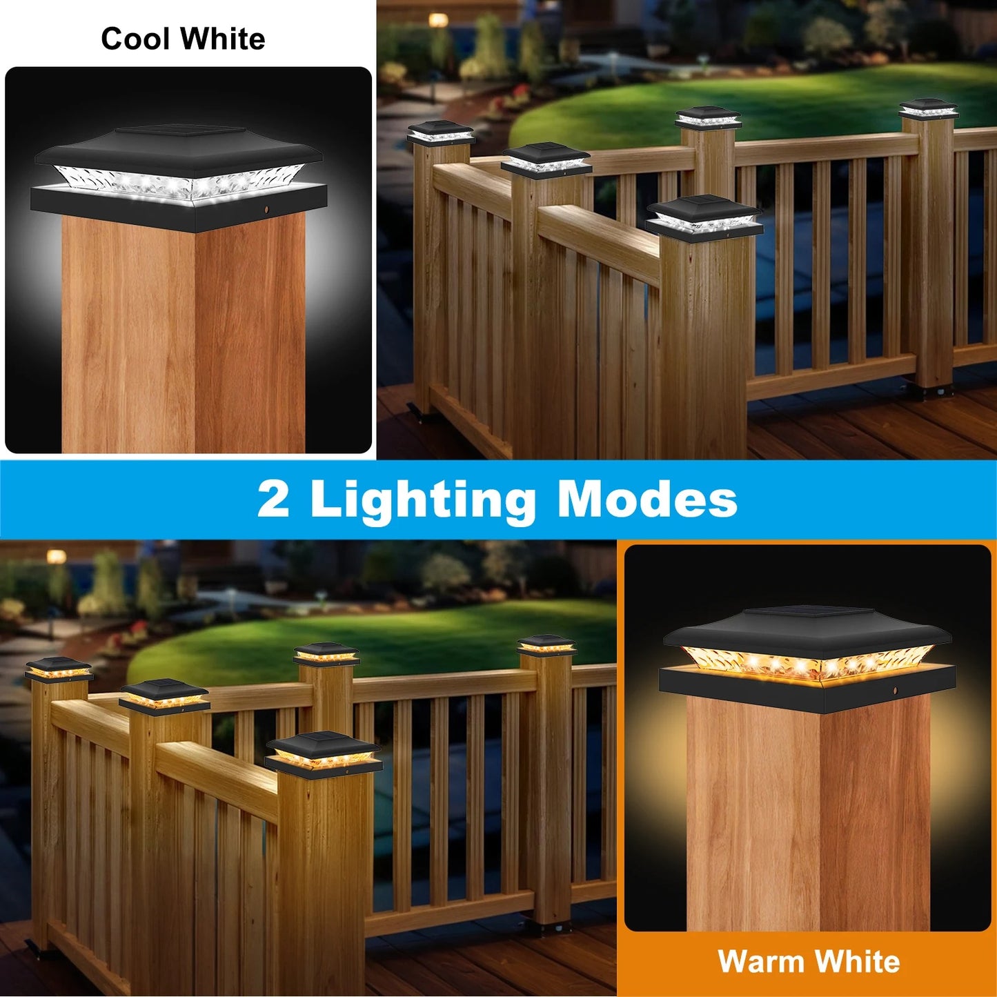 5x5 Solar Post Cap Lights, 24-LED Outdoor Waterproof Fence Post Top Lamp for Deck, Garden, Patio