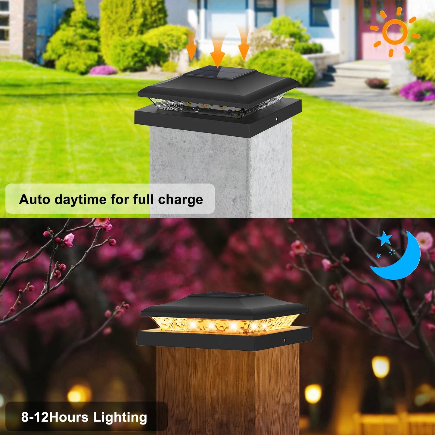 5x5 Solar Post Cap Lights, 24-LED Outdoor Waterproof Fence Post Top Lamp for Deck, Garden, Patio