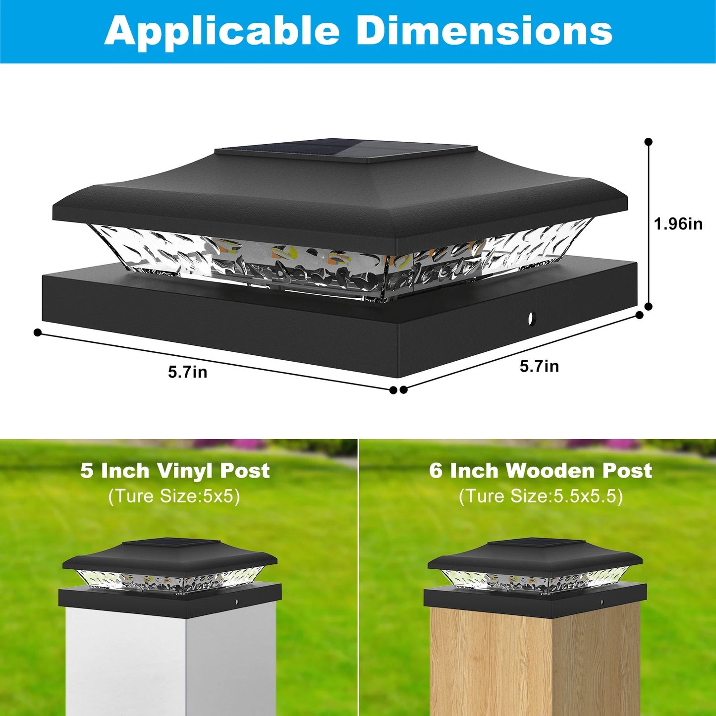 5x5 Solar Post Cap Lights, 24-LED Outdoor Waterproof Fence Post Top Lamp for Deck, Garden, Patio