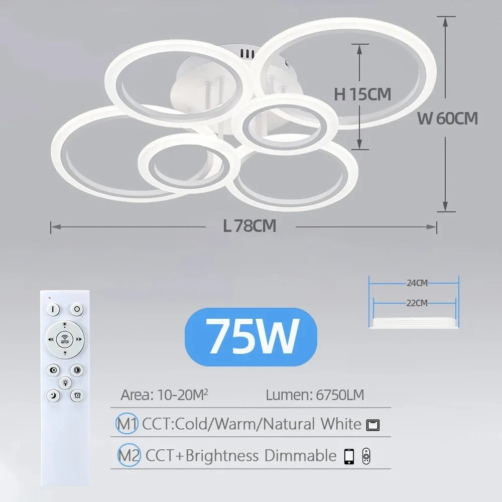 EleganceGlow Modern LED Ring Chandelier Ceiling Light Dimmable Gold Finish
