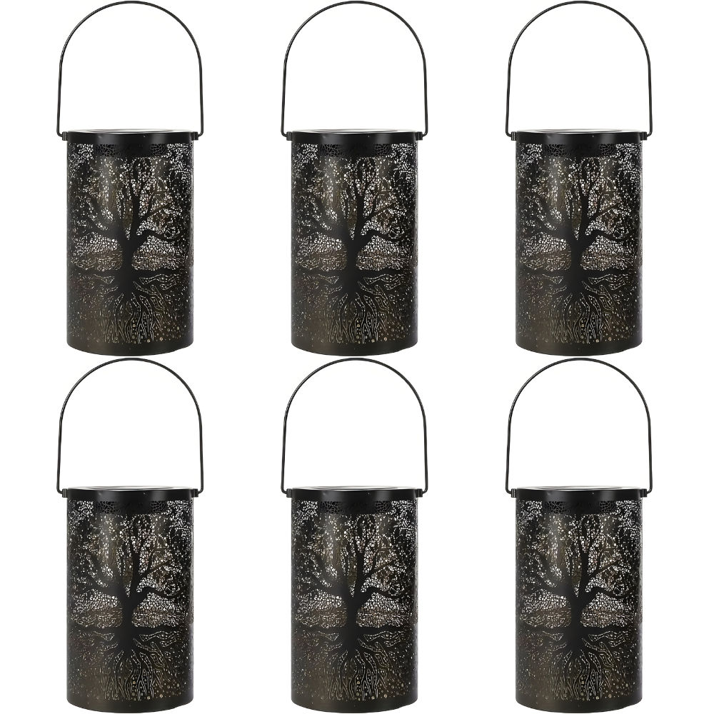 Metal Hanging Solar Lantern Outdoor Decor | Tree of Life Shadow Light | Waterproof LED Garden Patio Lamp