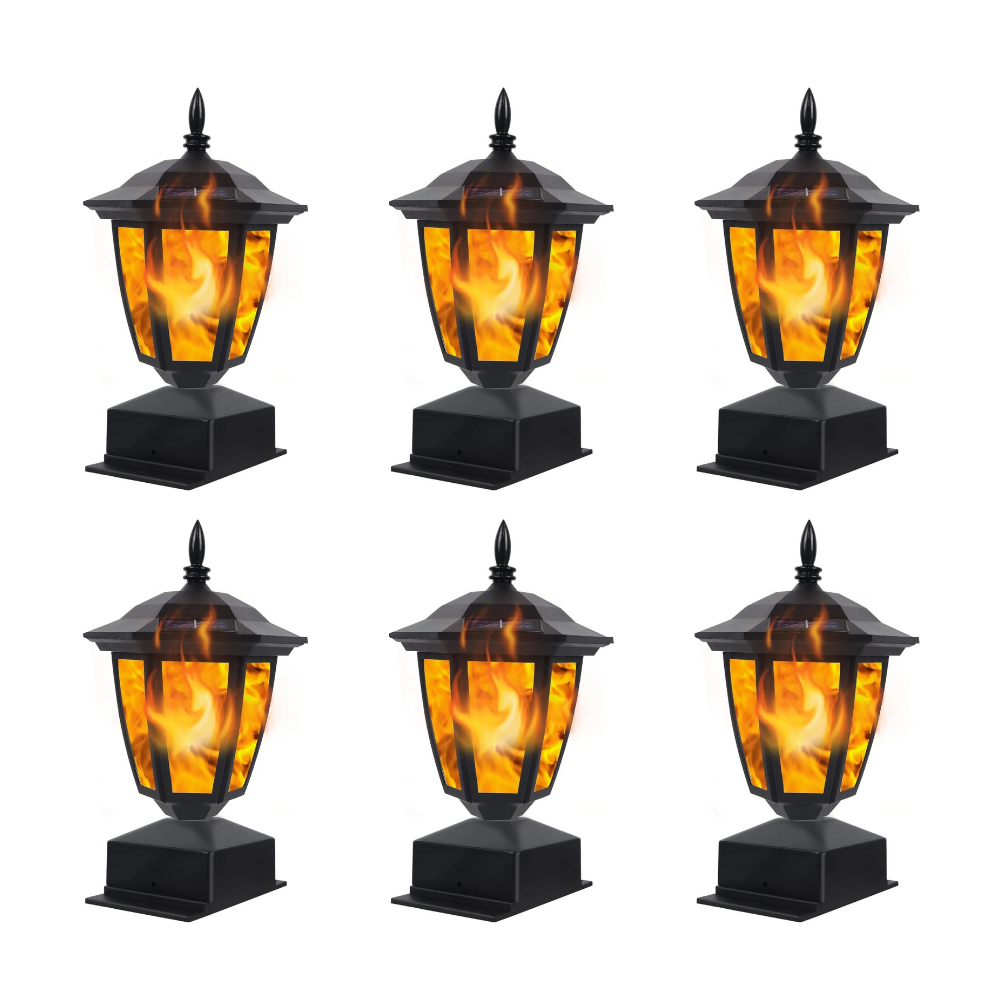 EnchantGlow 12-LED Solar Flame Post Light - Flickering Lamp Outdoor Waterproof