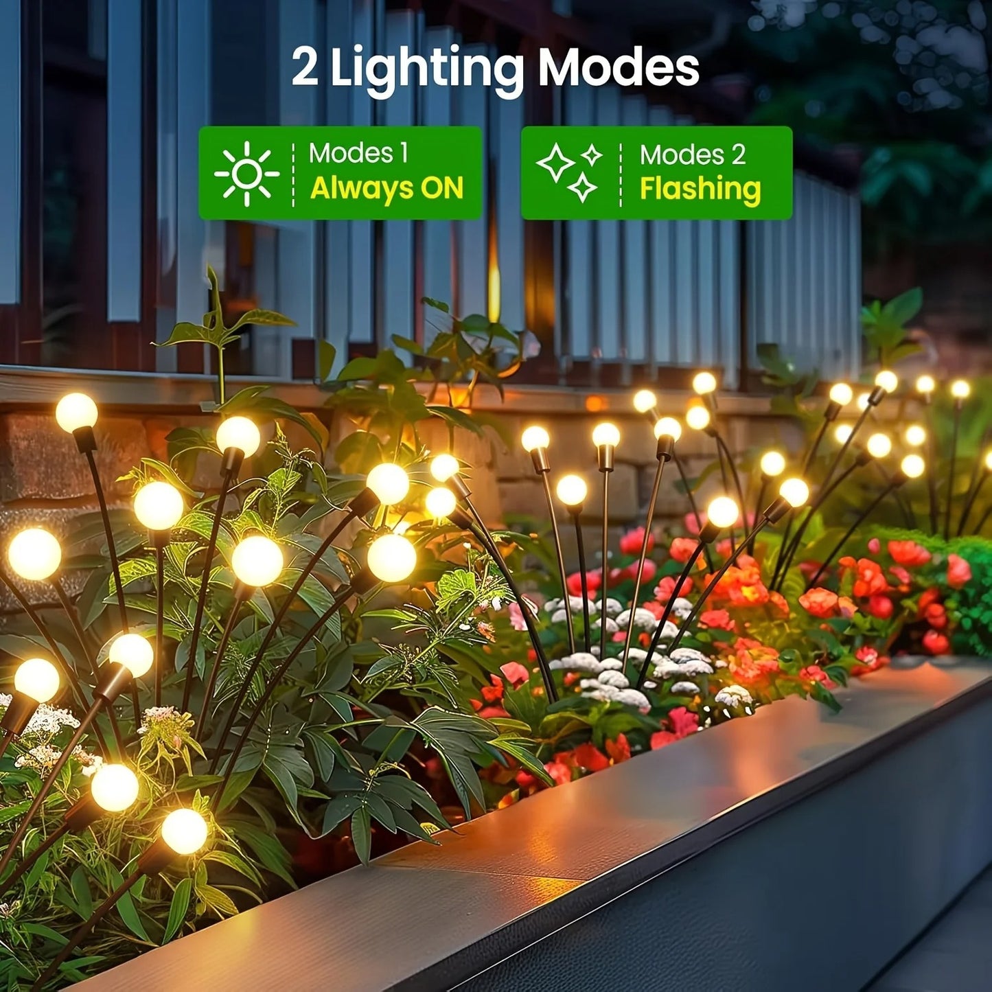 8-LED Solar Firefly Lights Outdoor Waterproof Swaying Garden Decor Warm White