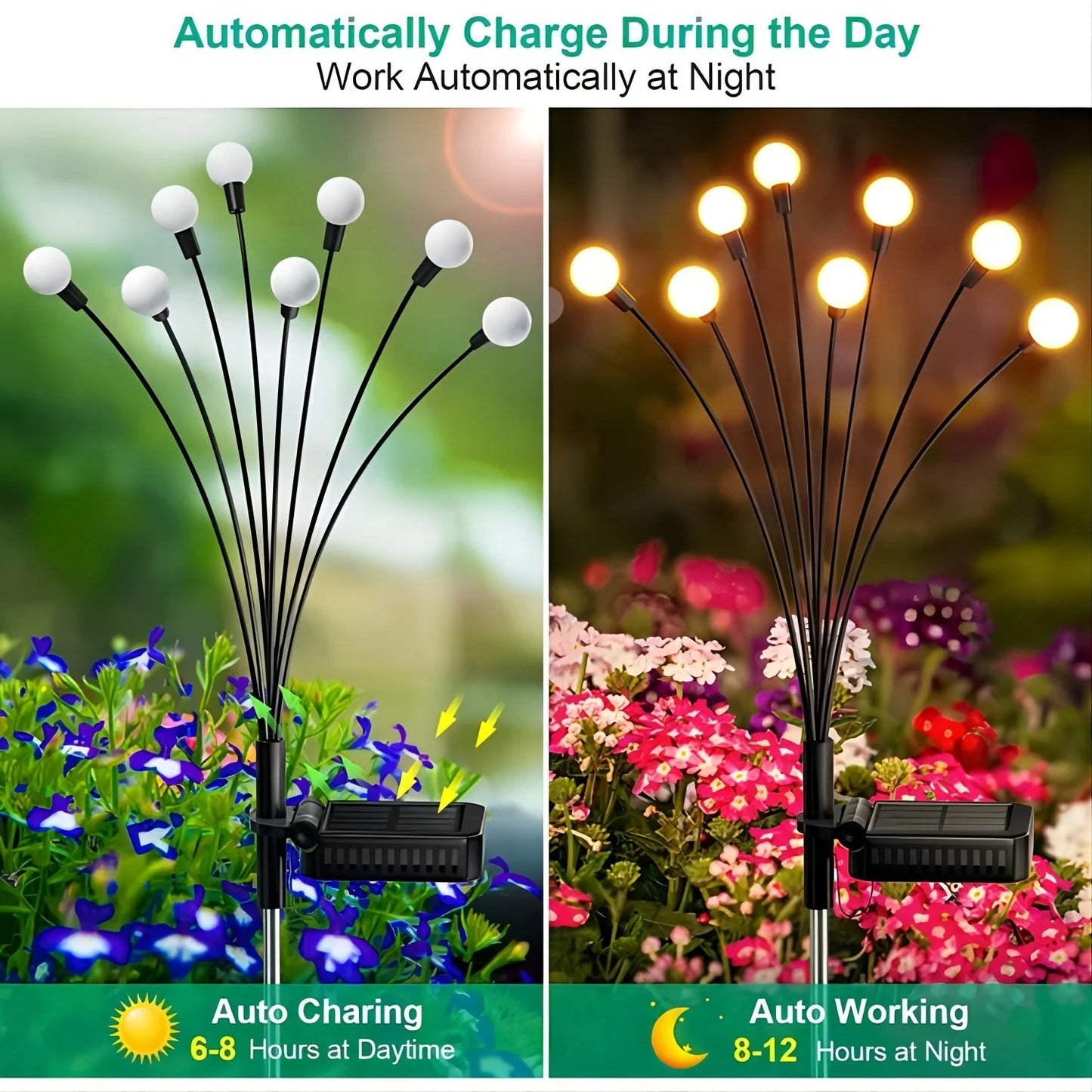 8-LED Solar Firefly Lights Outdoor Waterproof Swaying Garden Decor Warm White