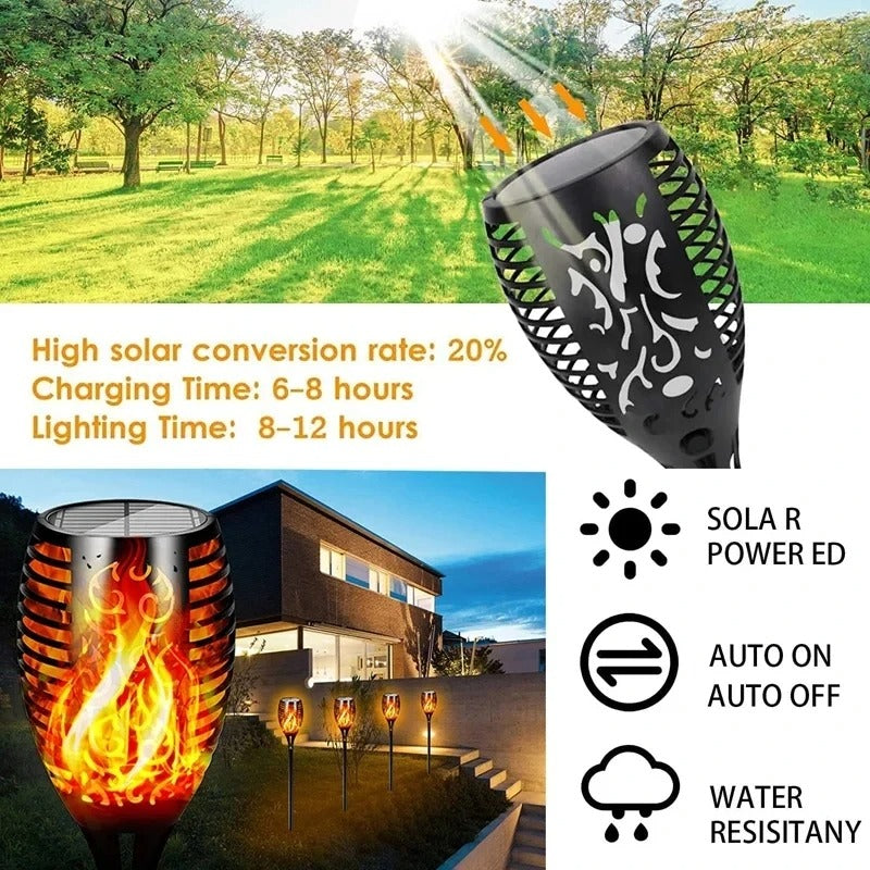 96-LED Solar Flame Pathway Lights - Outdoor Waterproof Flickering Torch Lamp