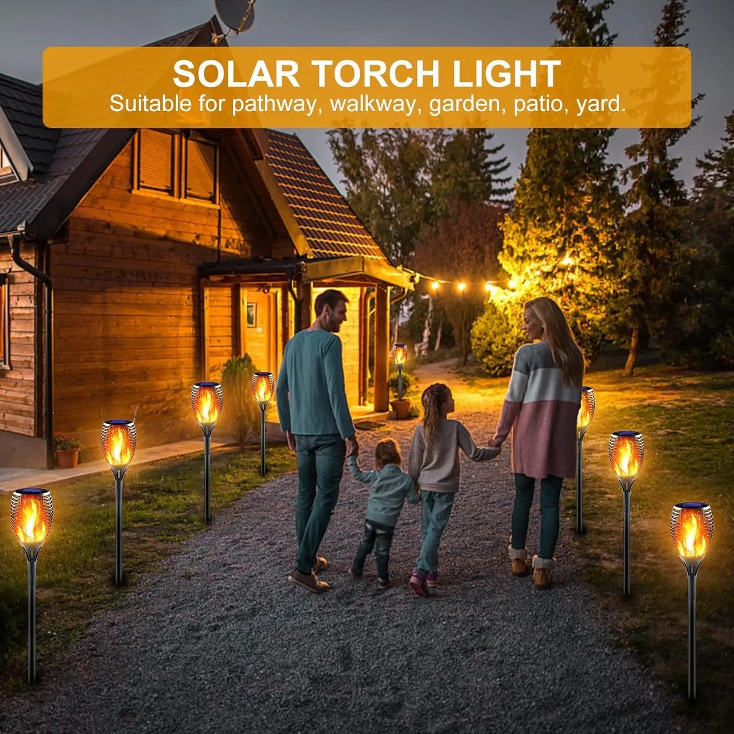96-LED Solar Flame Pathway Lights - Outdoor Waterproof Flickering Torch Lamp
