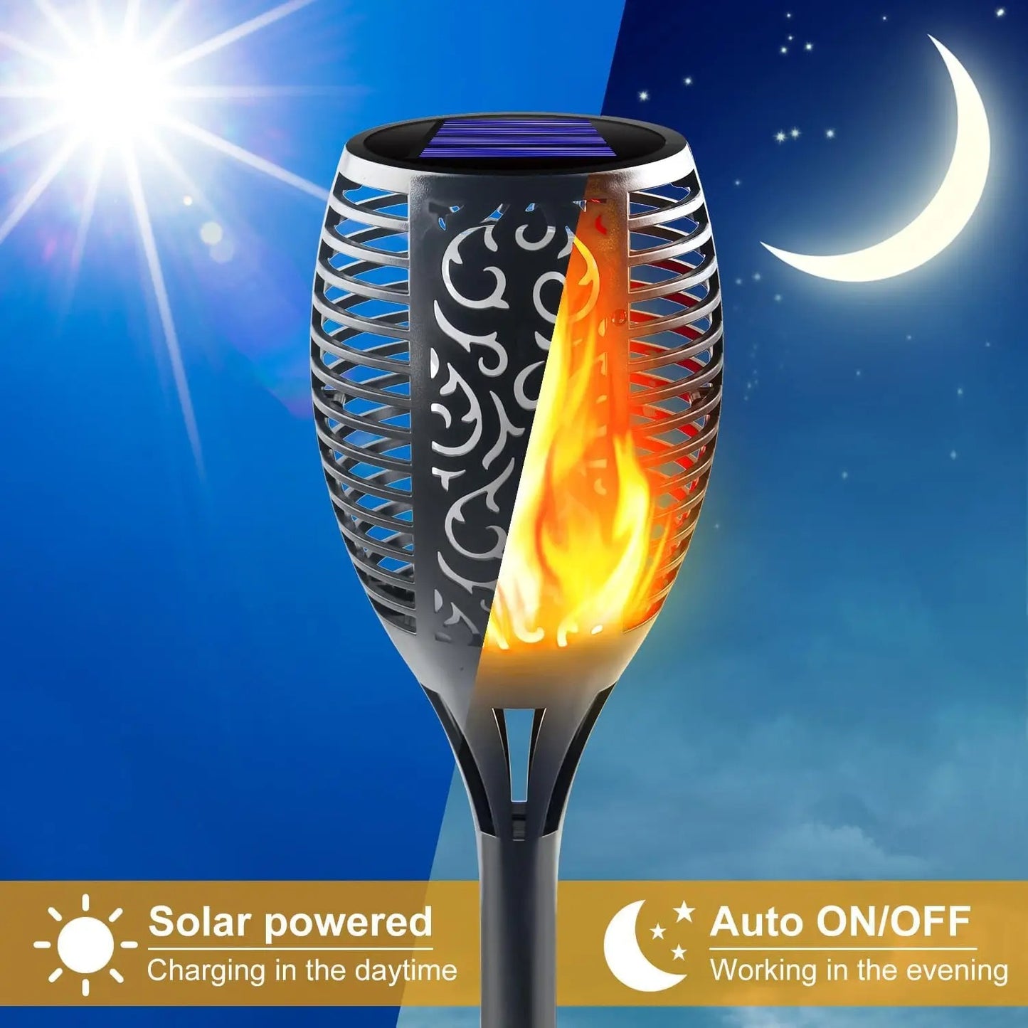 96-LED Solar Flame Pathway Lights - Outdoor Waterproof Flickering Torch Lamp