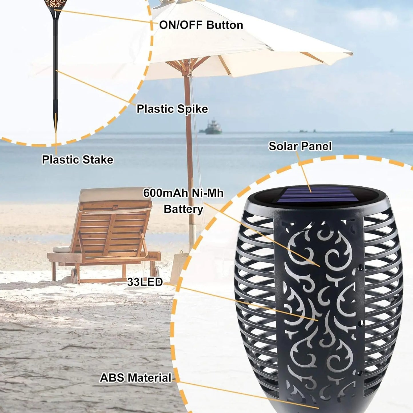 96-LED Solar Flame Pathway Lights - Outdoor Waterproof Flickering Torch Lamp