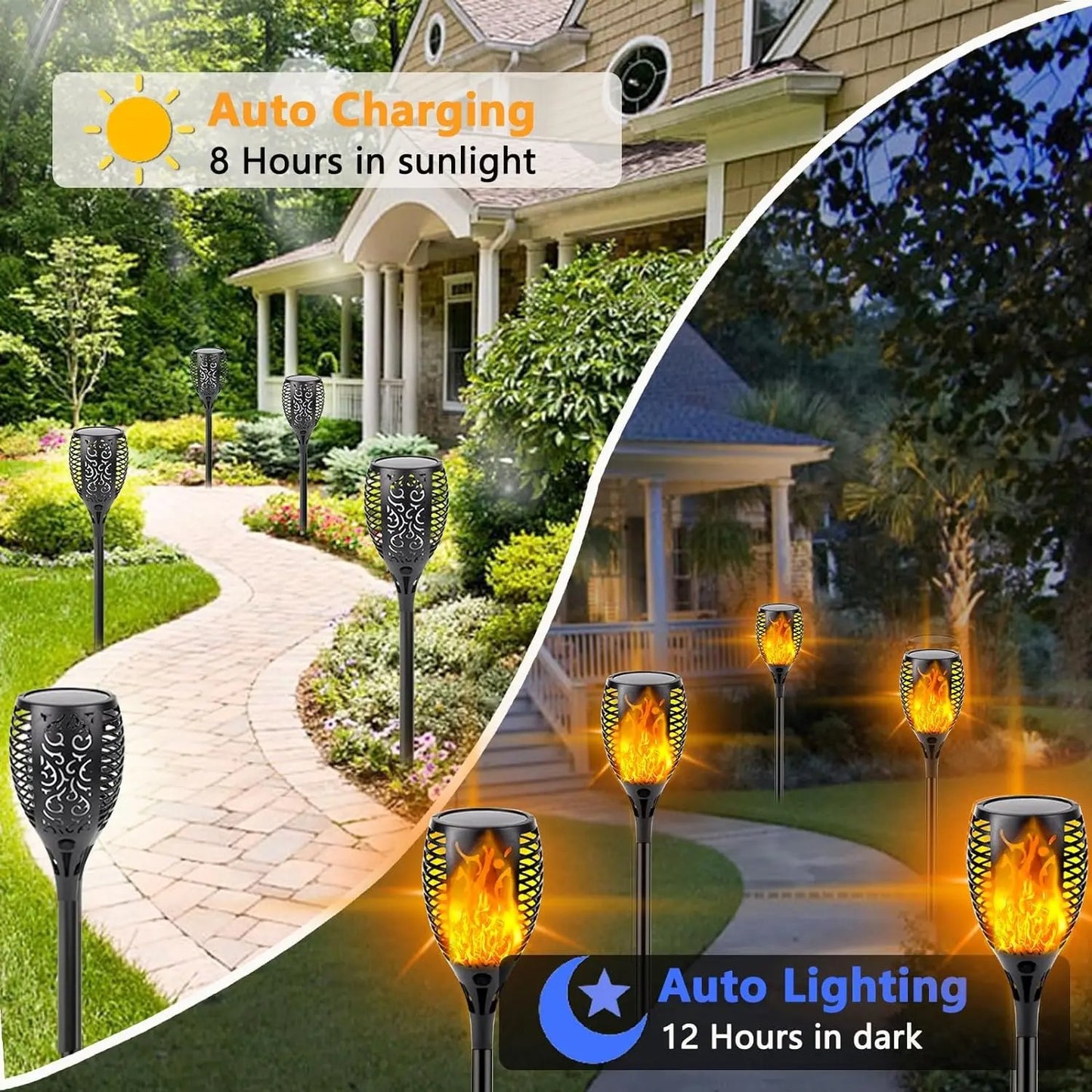 96-LED Solar Flame Pathway Lights - Outdoor Waterproof Flickering Torch Lamp