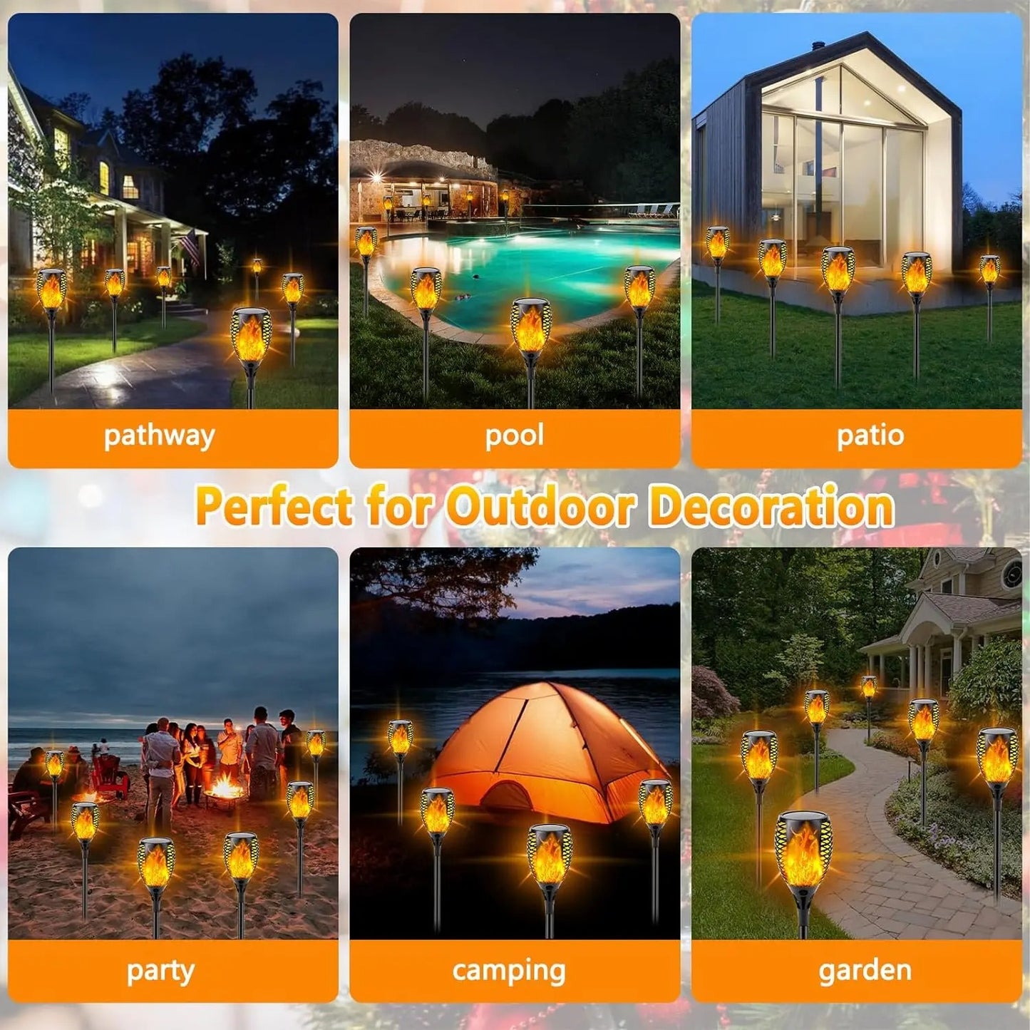96-LED Solar Flame Pathway Lights - Outdoor Waterproof Flickering Torch Lamp