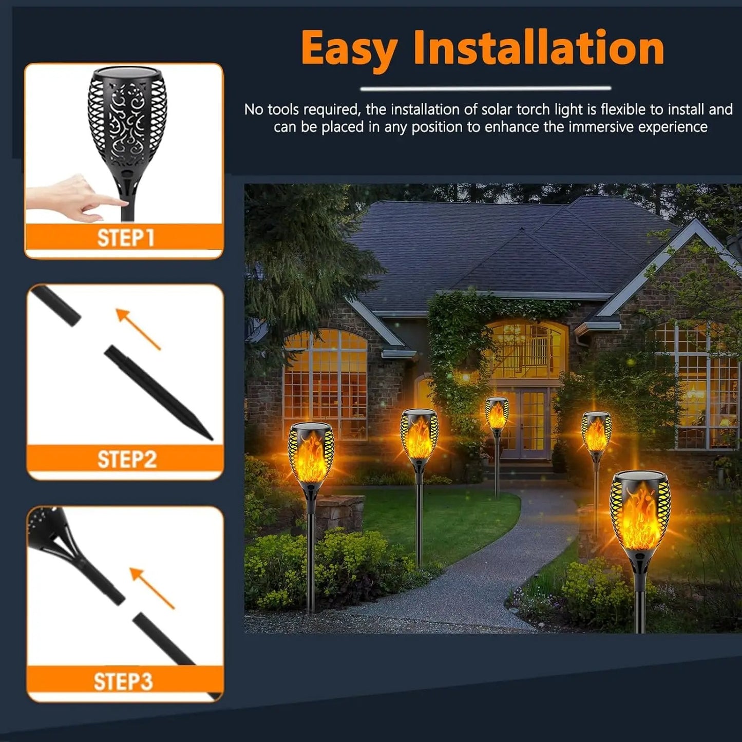 96-LED Solar Flame Pathway Lights - Outdoor Waterproof Flickering Torch Lamp