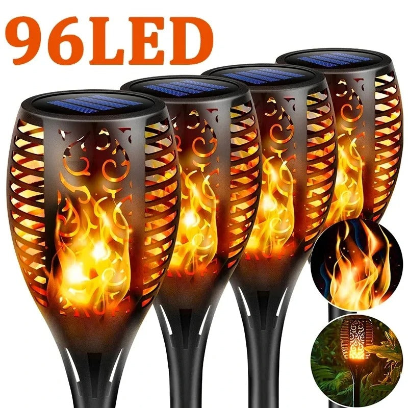 96-LED Solar Flame Pathway Lights - Outdoor Waterproof Flickering Torch Lamp