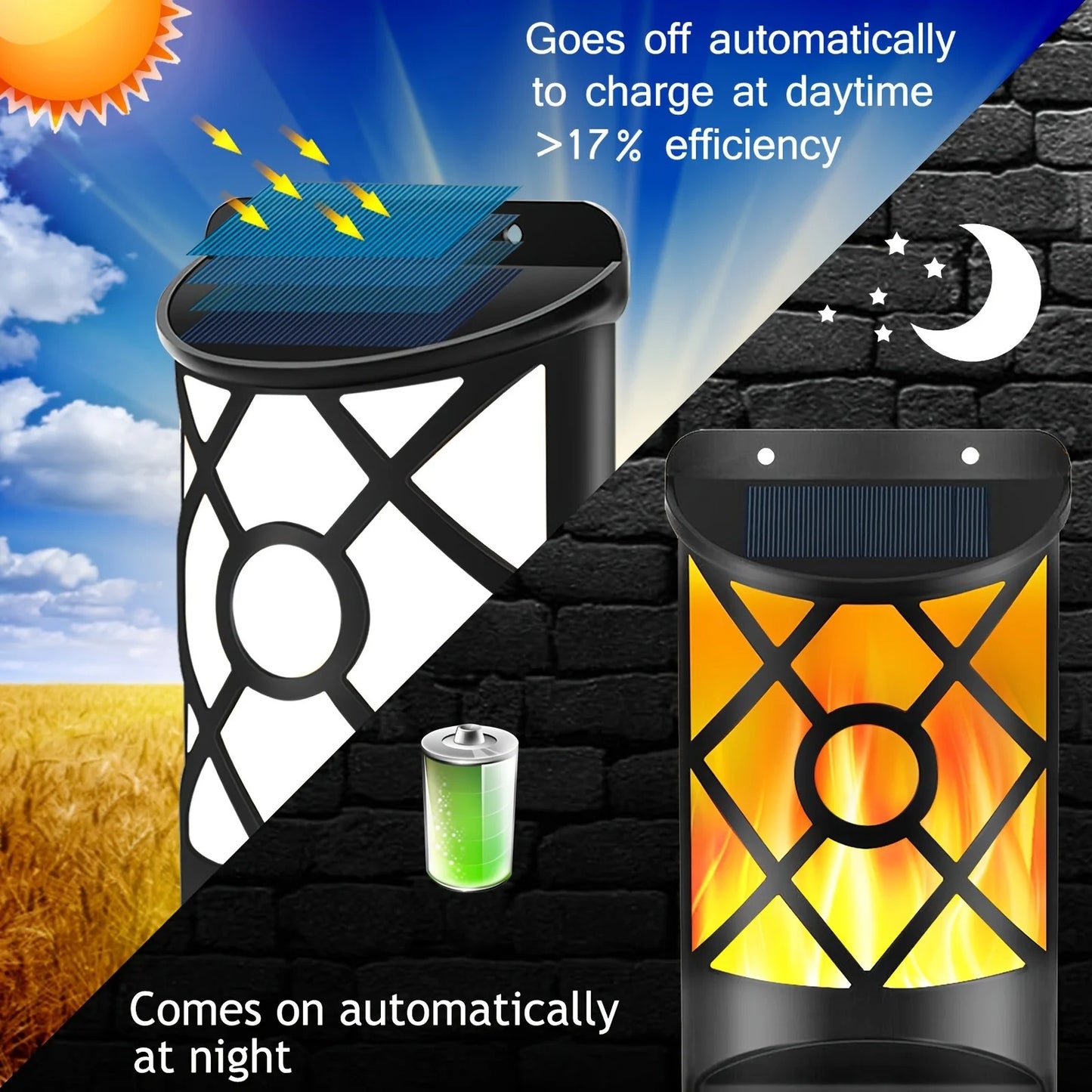 96-LED Solar Flame Wall Lights Outdoor Waterproof IP65 - Flickering Torch Effect for Garden Patio, Fence, Deck