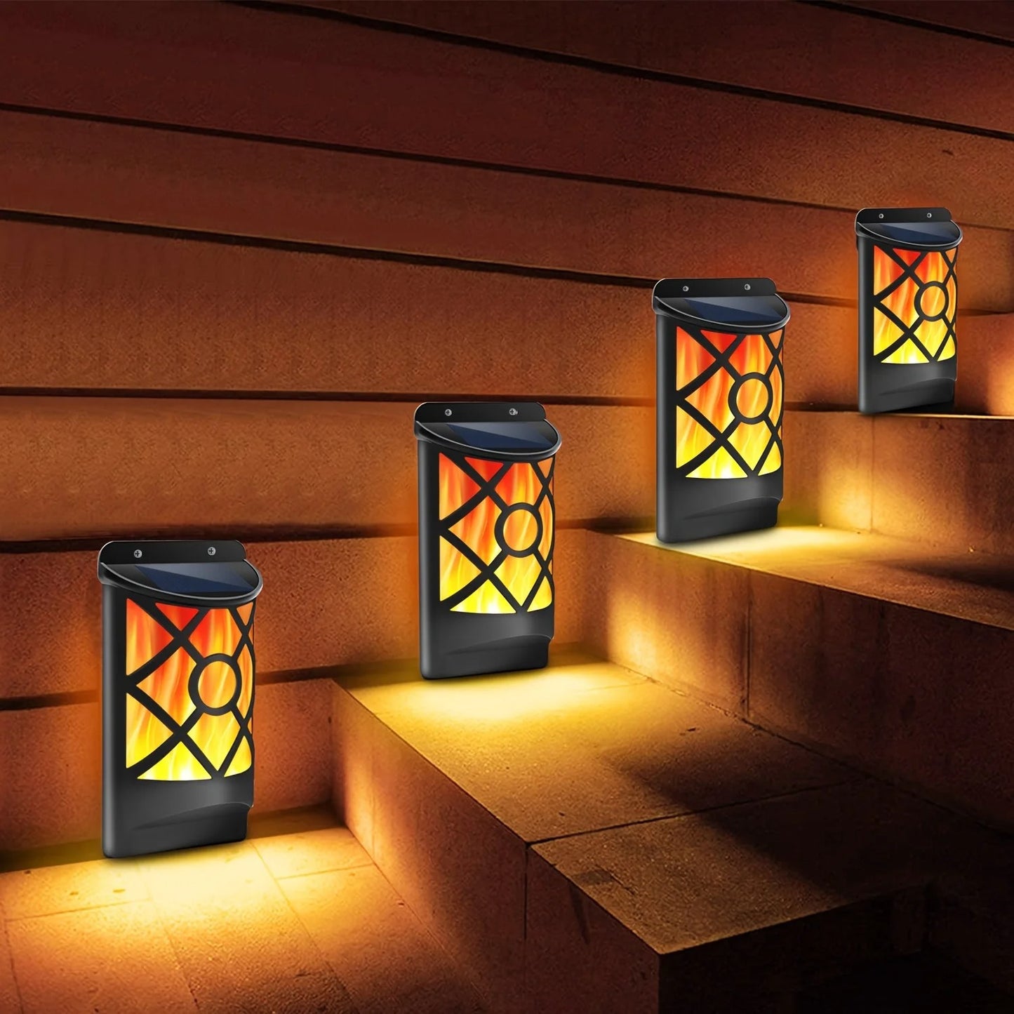 96-LED Solar Flame Wall Lights Outdoor Waterproof IP65 - Flickering Torch Effect for Garden Patio, Fence, Deck