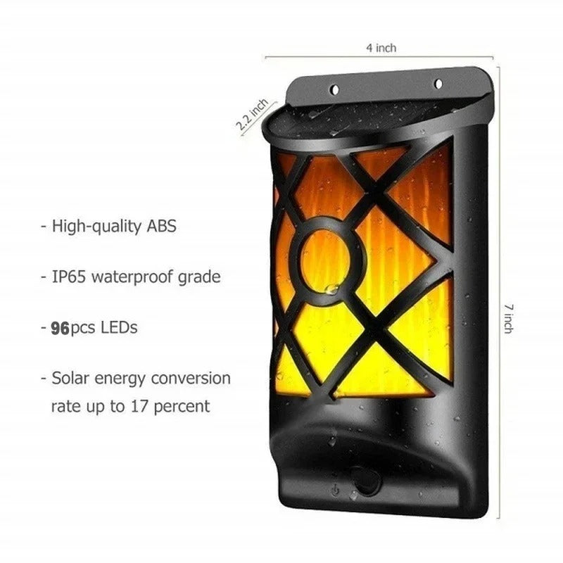 96-LED Solar Flame Wall Lights Outdoor Waterproof IP65 - Flickering Torch Effect for Garden Patio, Fence, Deck