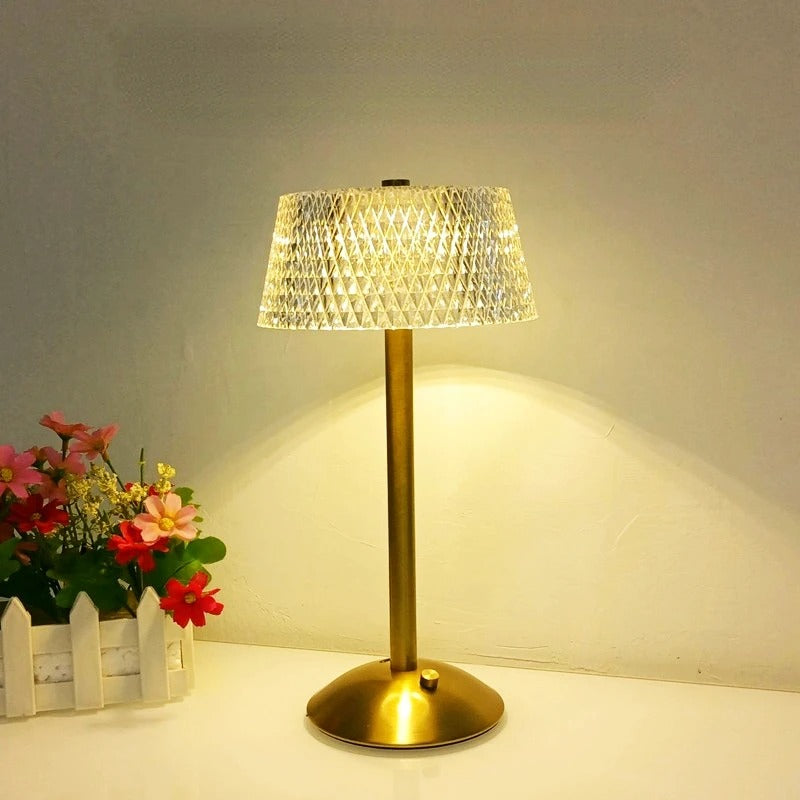 LumiGlow Retro Crystal Table Lamp - Rechargeable & Dimmable