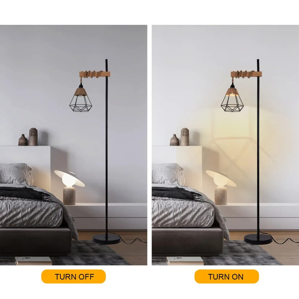 Aesthetic Smart Floor Lamp, Adjustable Height Standing Light with Woven Rattan Lampshade