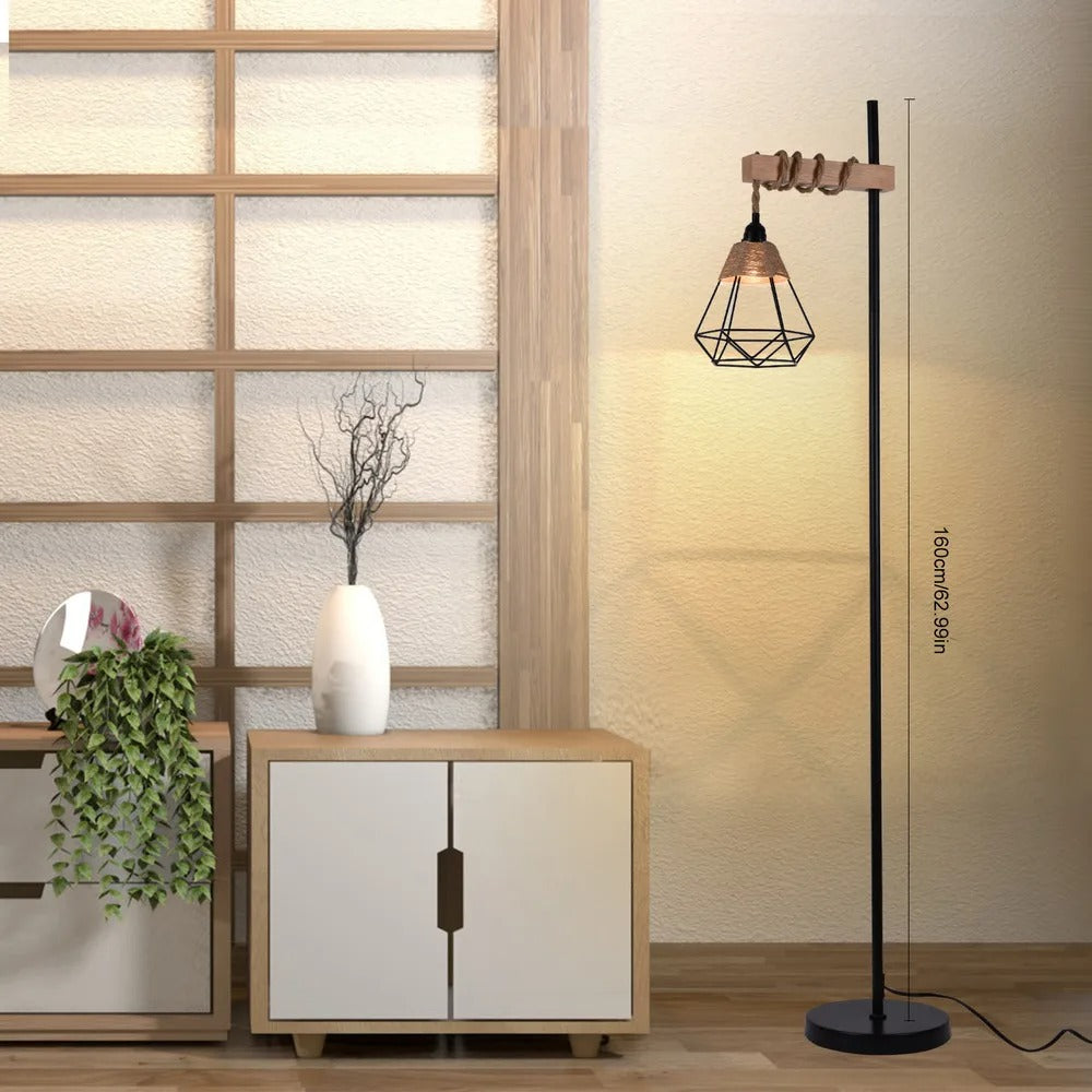 Aesthetic Smart Floor Lamp, Adjustable Height Standing Light with Woven Rattan Lampshade