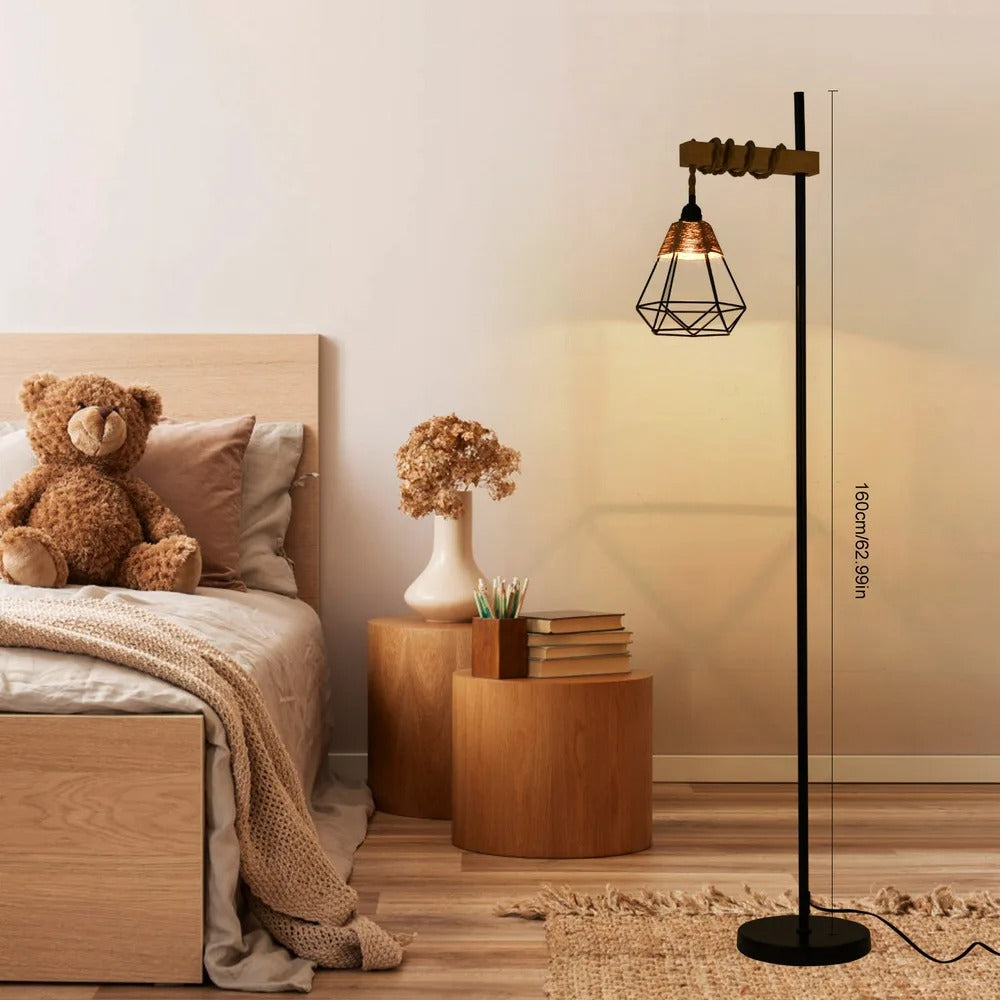 Aesthetic Smart Floor Lamp, Adjustable Height Standing Light with Woven Rattan Lampshade